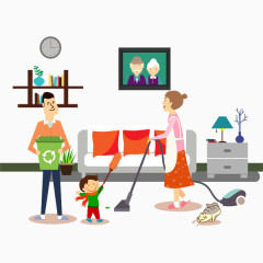 做家务的一家人