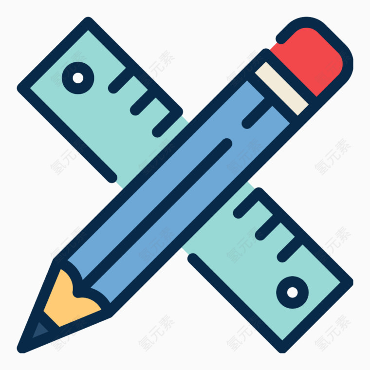 卡通可爱色彩铅笔尺子素材