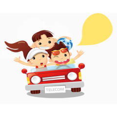 一家三口坐车卡通手绘