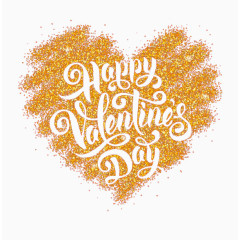 金色粉末组成的爱心情人节快乐