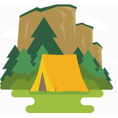 帐篷绿山水彩卡通手绘图标元素