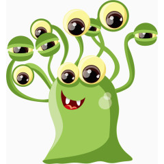 卡通手绘绿色大眼怪物 