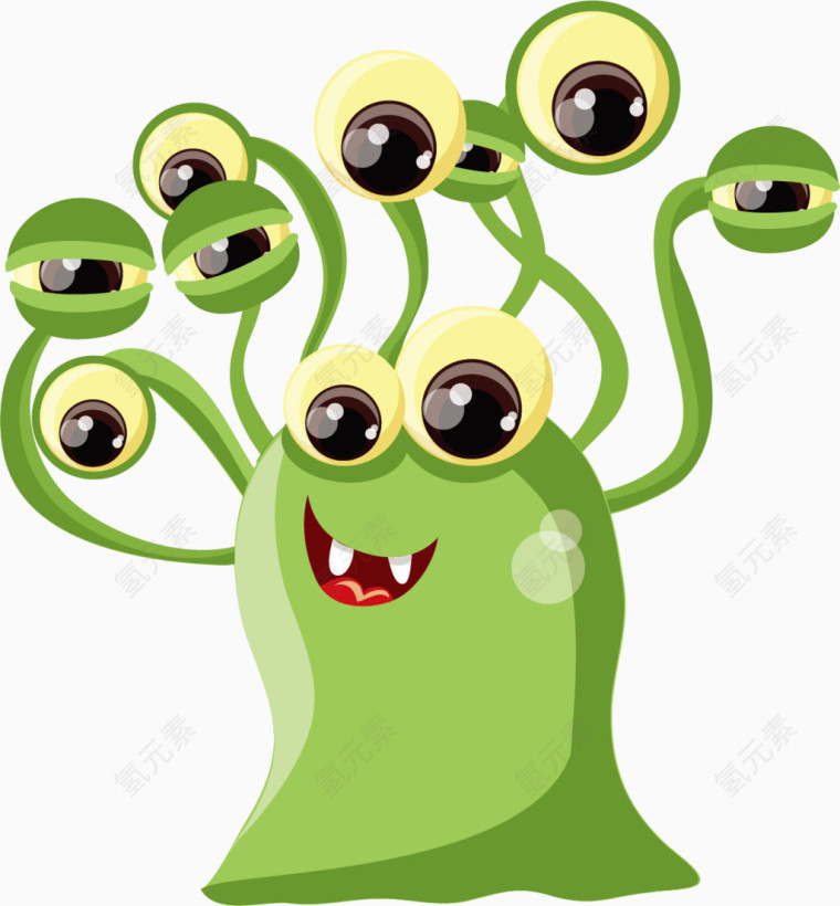 卡通手绘绿色大眼怪物 