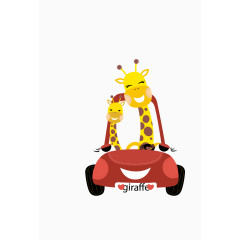 矢量彩色坐车的长颈鹿