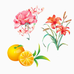 手绘百合 黄色甜橙免扣素材  