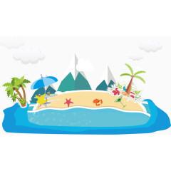 沙滩水彩卡通手绘装饰元素