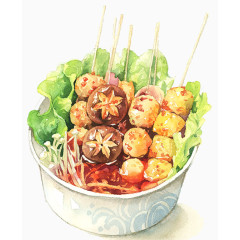 水彩 食物  甜 苦 辣 串串 烧烤