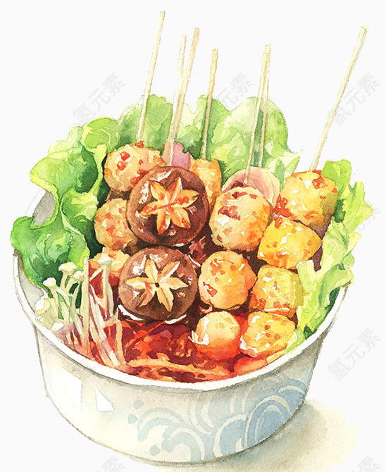 水彩 食物  甜 苦 辣 串串 烧烤