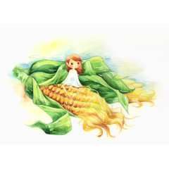 手绘清新玉米女孩插画