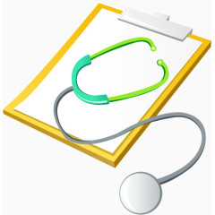 卡通手绘听诊器与病历记录图标 