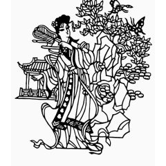 拿扇女子剪纸图古典剪纸艺术剪纸图片
