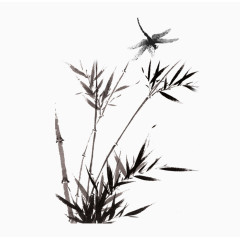 竹子蜻蜓水墨画