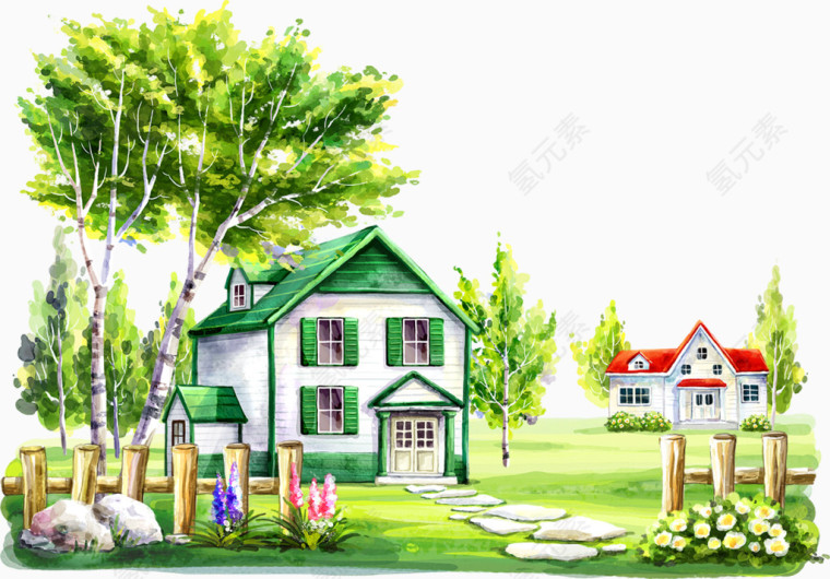 绿色房屋和红色房屋