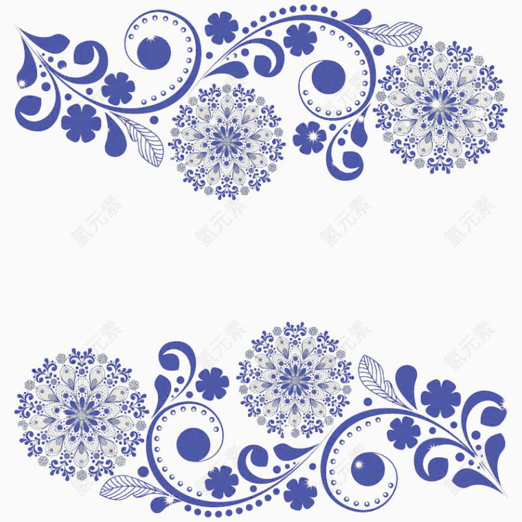 淡蓝色花枝边框免扣素材