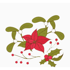 卡通手绘绿叶红花