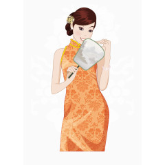 古典旗袍美女矢量素材