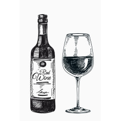 简笔画复古葡萄酒酒杯