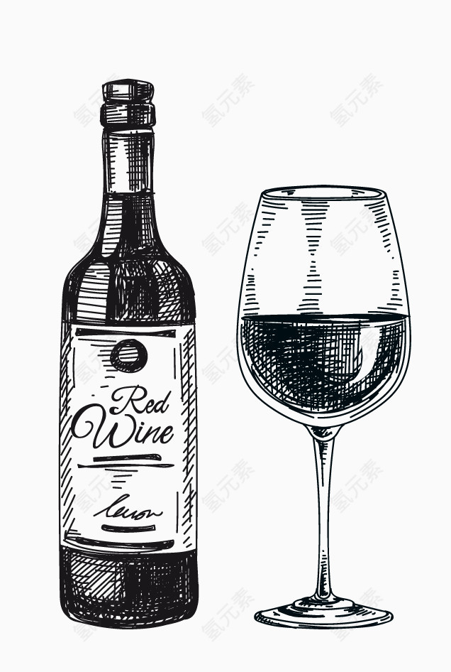 简笔画复古葡萄酒酒杯