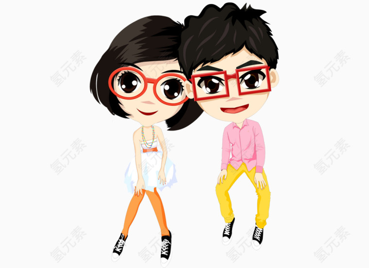 卡通手绘人物形象阳光情侣