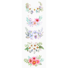 手绘花环树叶鲜花元素 