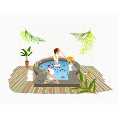 三人泡温泉卡通素材