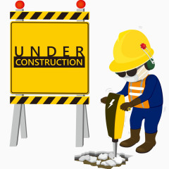路障与卡通建筑工人