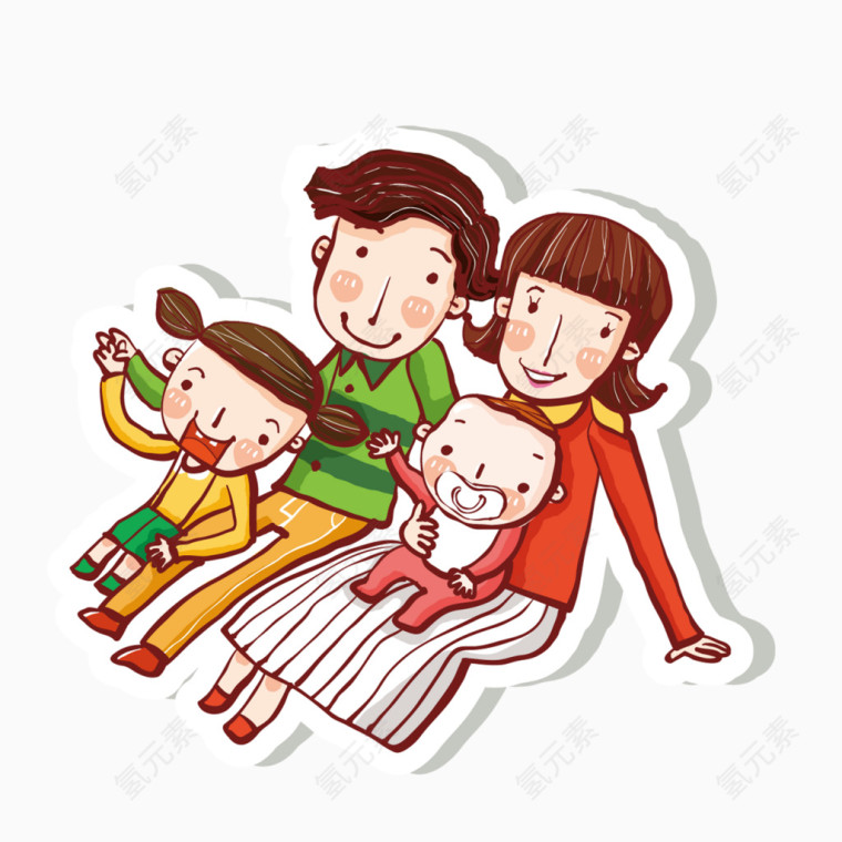 看电视的一家四口