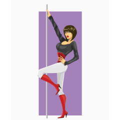 卡通手绘性感跳钢管舞美女