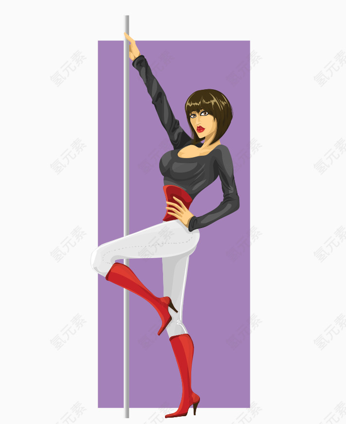 卡通手绘性感跳钢管舞美女