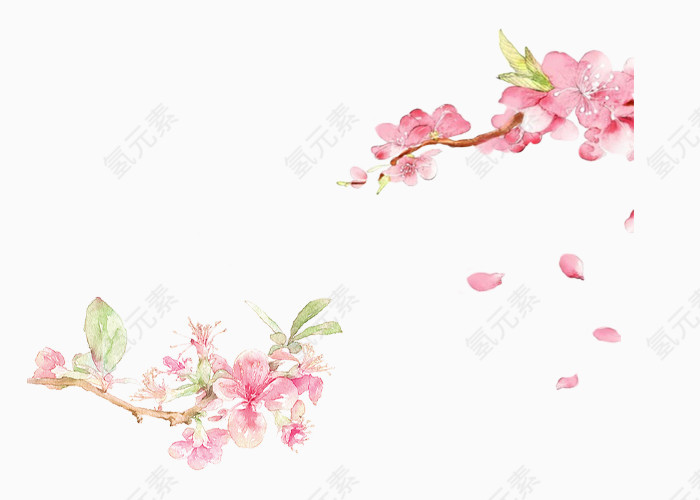 手绘唯美粉色桃花花枝合集