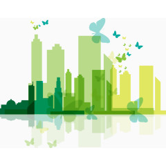 环保清新水彩城市剪影