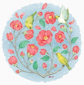 小鸟在花枝欢唱图