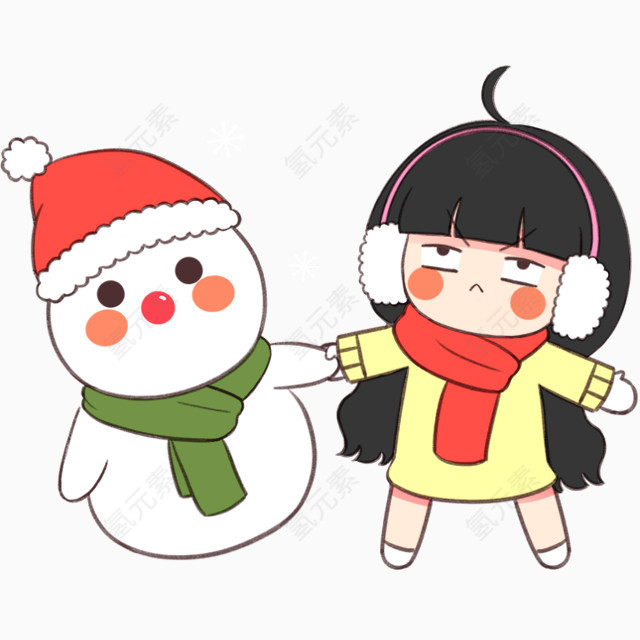 卡通人物小女孩雪人素材PNG