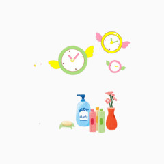 闹钟沐浴露卡通手绘装饰元素