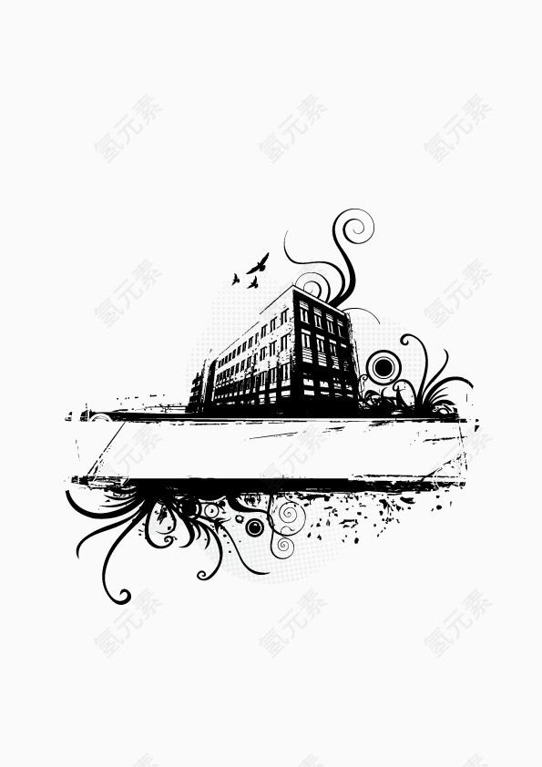 矢量元素黑白剪影肮脏的街道