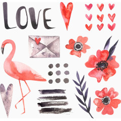 七夕情人节水墨装饰元素