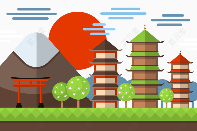 扁平化日本的景观背景