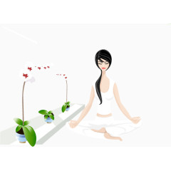 卡通手绘白色衣服女孩瑜伽