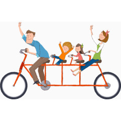 骑自行车的一家四口