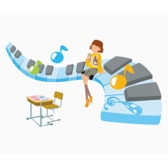 坐在钢琴键上的小姑娘