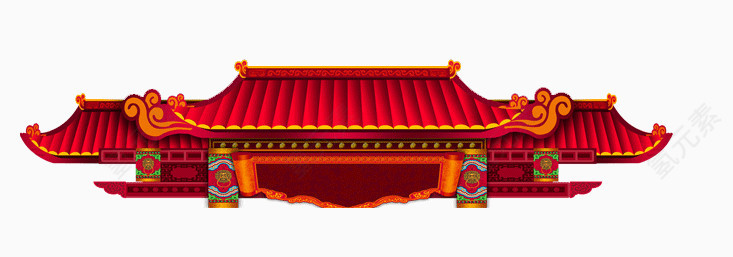 红色大气年货大街屋顶喜庆png