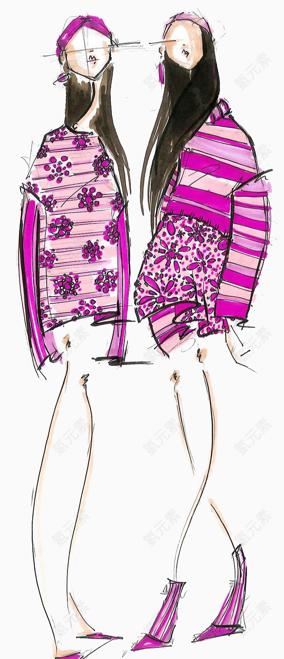 手绘紫色服装组