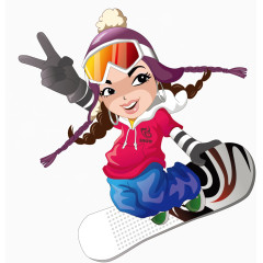 卡通手绘滑雪女孩