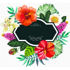 手绘水彩艳丽花朵边框 