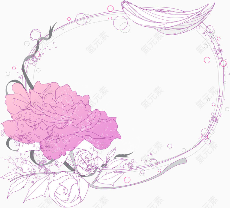 淡雅手绘线条鲜花边框