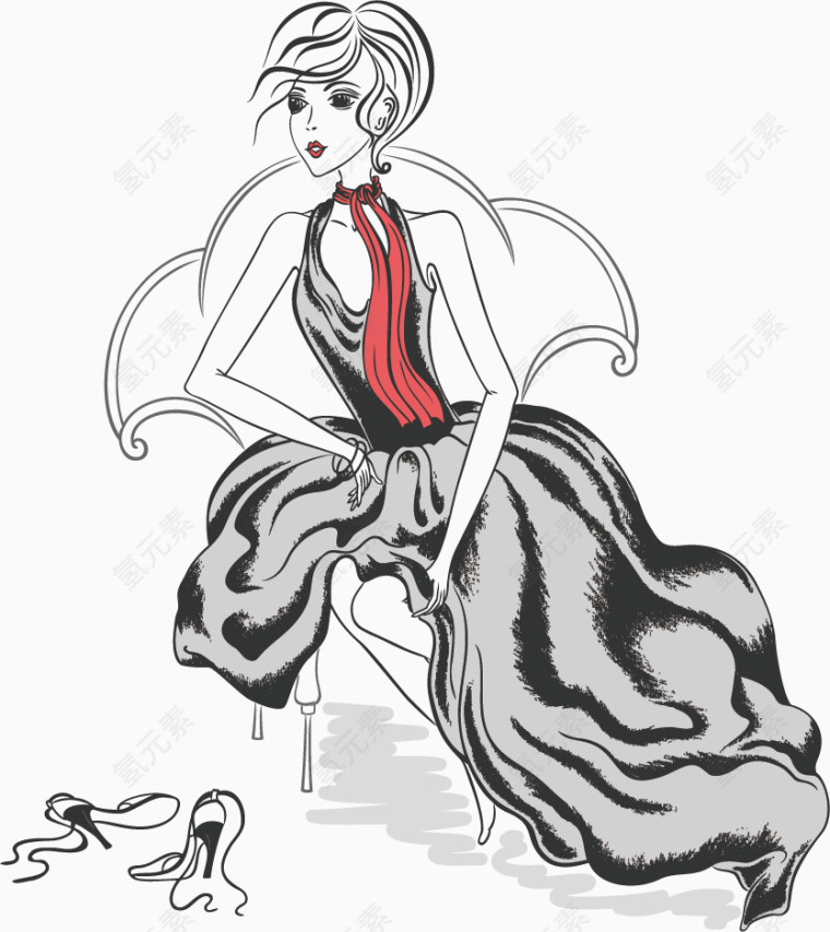 手绘清新美女模特