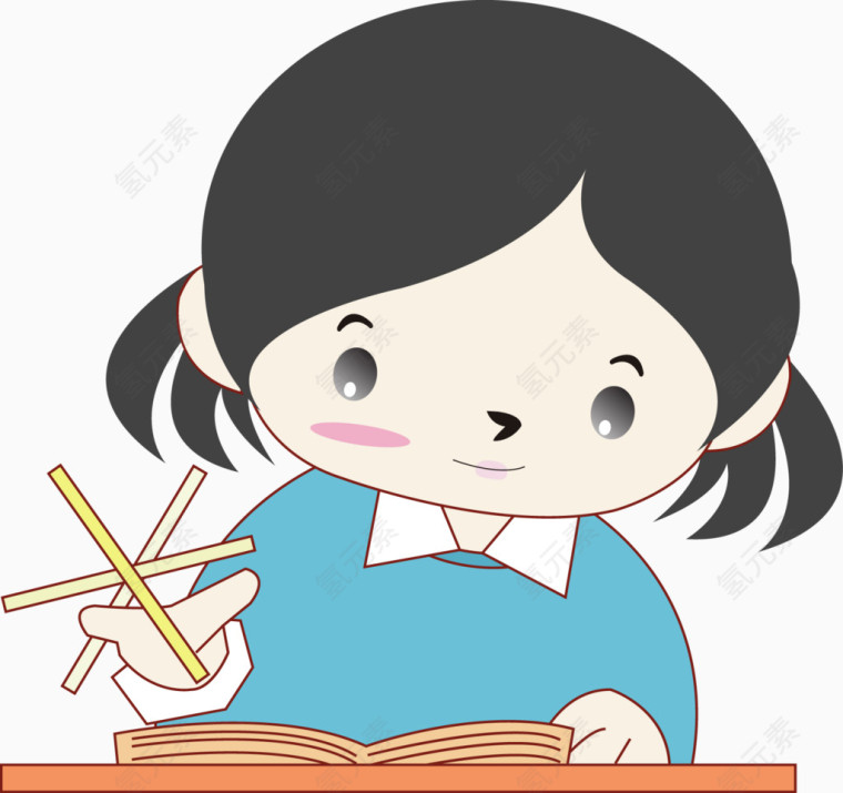 儿童卡通看书女孩转笔