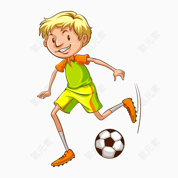 手绘卡通踢足球男孩
