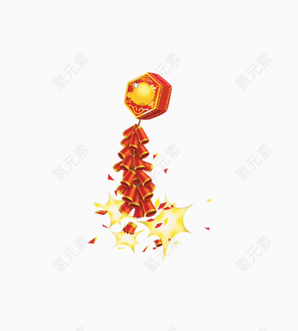 新年爆炸红色金色鞭炮