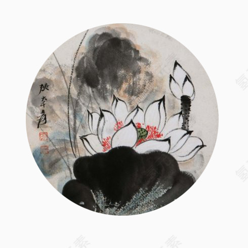 中国水墨元素荷花 